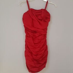 Express Dress Womens sz 4 Red Ruched Pleated Mini Holiday Cocktail Formal